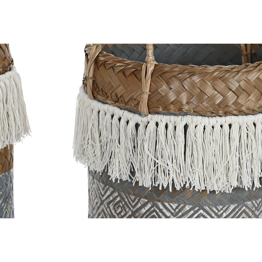 Set de basket DKD Home Decor Blanc Gris Naturel Bambou