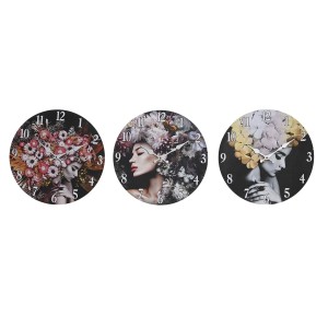 Wanduhr DKD Home Decor Schwarz Bunt Blomster Moderne Holz MDF (34 x 4 x 34 cm) (3 Stück)