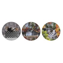Wanduhr DKD Home Decor Bunt Katzen Holz MDF (34 x 4 x 34 cm) (3 Stück)