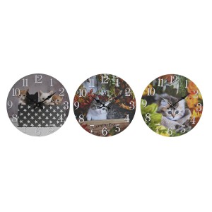 Wanduhr DKD Home Decor Bunt Katzen Holz MDF (34 x 4 x 34 cm) (3 Stück)