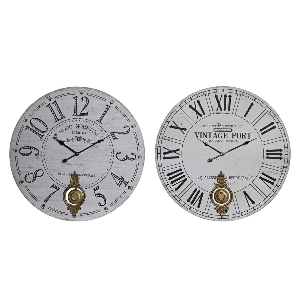 Horloge Murale DKD Home Decor Noir Métal Blanc Vintage Bois MDF (58 x 8 x 58 cm) (2 Unités)