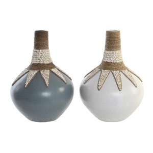 Vase DKD Home Decor Blau Weiß Bambus Muscheln (30 x 30 x 40 cm) (2 Stück)
