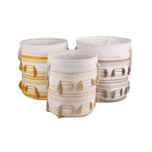 Korb-Set DKD Home Decor Beige Senf Randbereich Boho 43 x 43 x 45 cm 3 Stücke