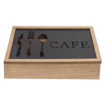 Cutlery Organiser DKD Home Decor Brown Black Metal MDF Wood Vintage 25 x 18 x 6 cm