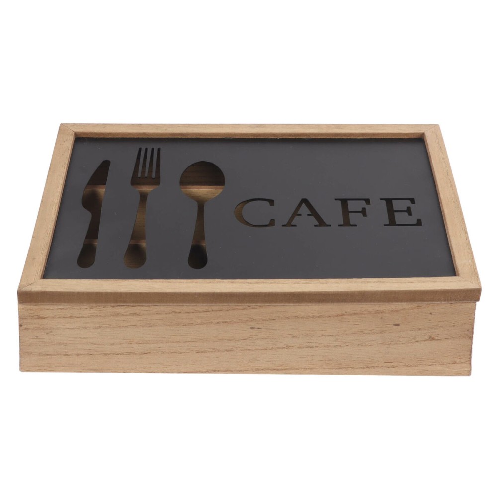 Range-couverts DKD Home Decor Marron Noir Métal Bois MDF Vintage 25 x 18 x 6 cm