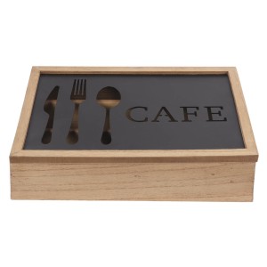 Cutlery Organiser DKD Home Decor Brown Black Metal MDF Wood Vintage 25 x 18 x 6 cm