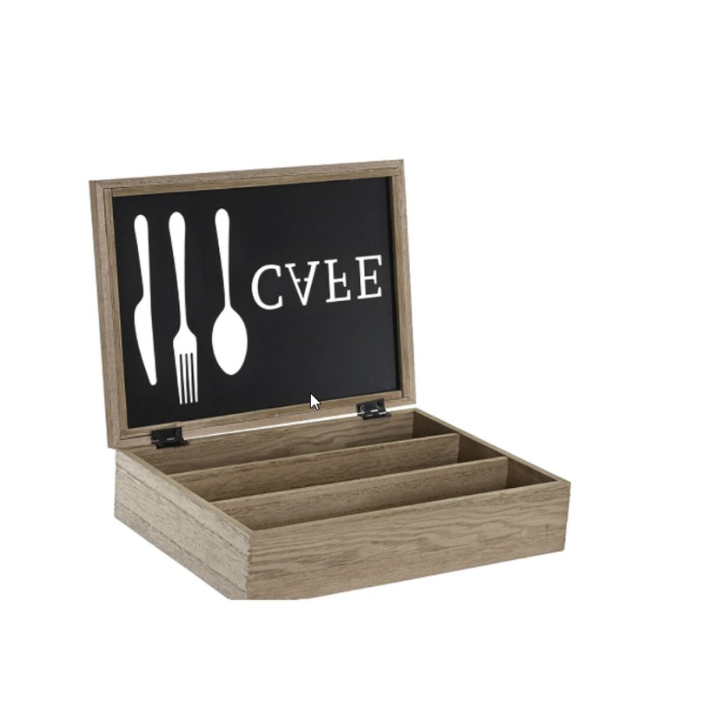 Cutlery Organiser DKD Home Decor Brown Black Metal MDF Wood Vintage 25 x 18 x 6 cm