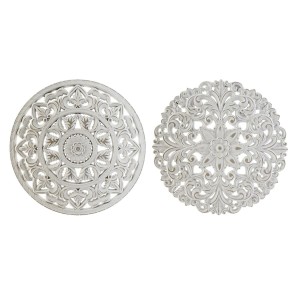 Décoration murale DKD Home Decor Blanc Mandala Indien Finition vieillie 30 x 2 x 30 cm (2 Unités)