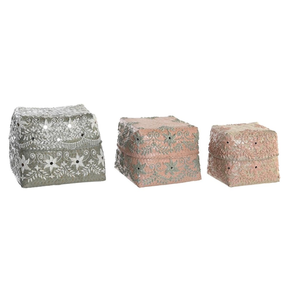 Set de boîtes décoratives DKD Home Decor Multicouleur Bambou Boho (3 Pièces)