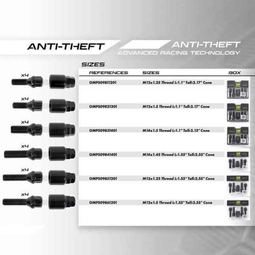 Vis antivol OMP OMPS09811201 M12 x 1,25 4 uds Noir