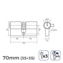 Zylinder EDM 85173 r15 Nickel Schließbart lang Europäisch