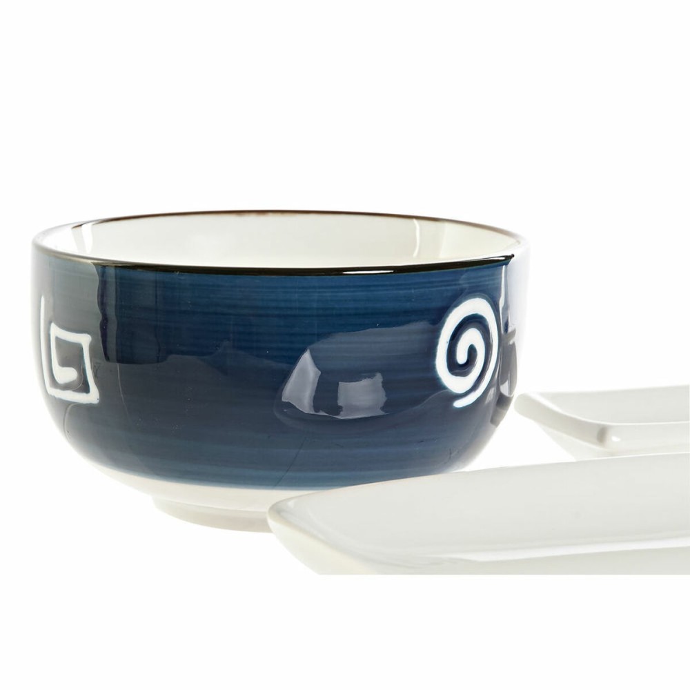 Sushi Set DKD Home Decor 33,5 x 34,5 x 9 cm Porcelain White Navy Blue Oriental (33,5 x 34,5 x 9 cm)