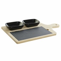 Ensemble à apértif DKD Home Decor Noir Naturel Bambou Plastique Grès Ardoise Cottage 33 x 19,7 x 3,5 cm (4 pcs)