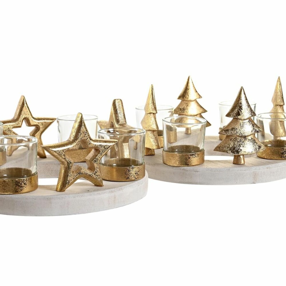 Bougeoirs de Noël DKD Home Decor Naturel Doré (2 Unités) (21 x 11,5 x 21 cm)