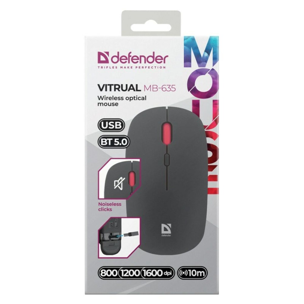 Drahtlose Bluetooth Maus Defender VITRUAL MB-635 Schwarz 1600 dpi