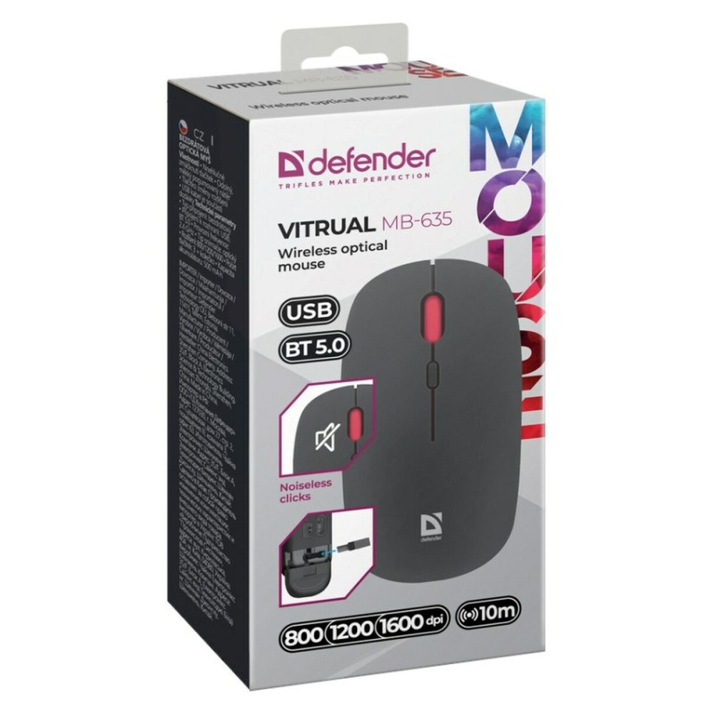 Drahtlose Bluetooth Maus Defender VITRUAL MB-635 Schwarz 1600 dpi
