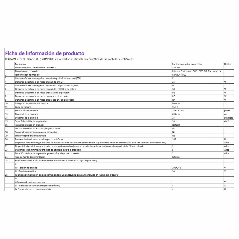 Gaming-Monitor Xiaomi ELA5593EU Quad HD 27"