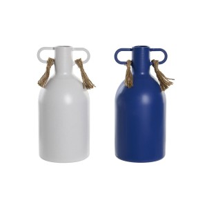 Vase DKD Home Decor Metall Weiß Marineblau (9 x 9 x 19 cm) (2 Stück)