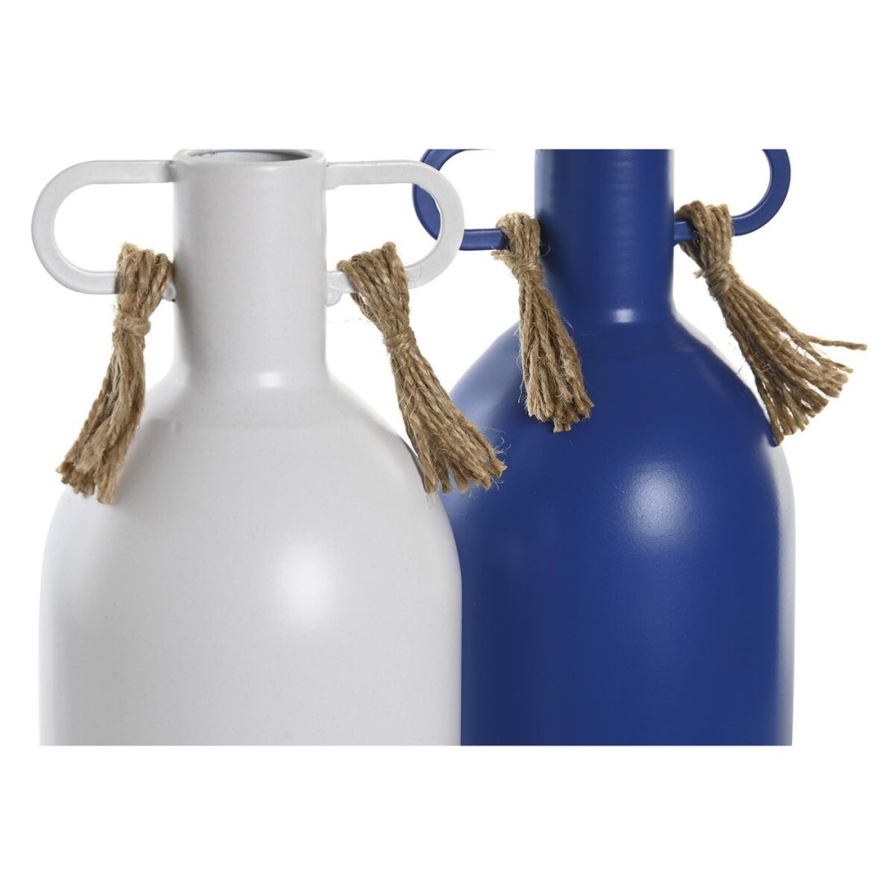 Vase DKD Home Decor Metal White Navy Blue (9 x 9 x 19 cm) (2 Units)