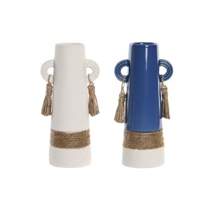 Vase DKD Home Decor aus Keramik Weiß Marineblau (9,5 x 7 x 20 cm) (2 Stück)