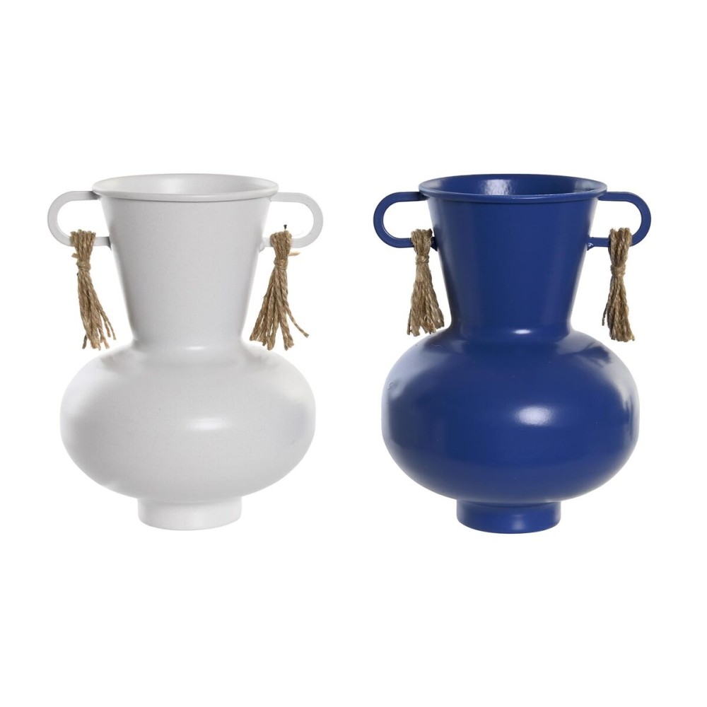 Vase DKD Home Decor Metall Weiß Marineblau (12 x 12 x 16 cm) (2 Stück)
