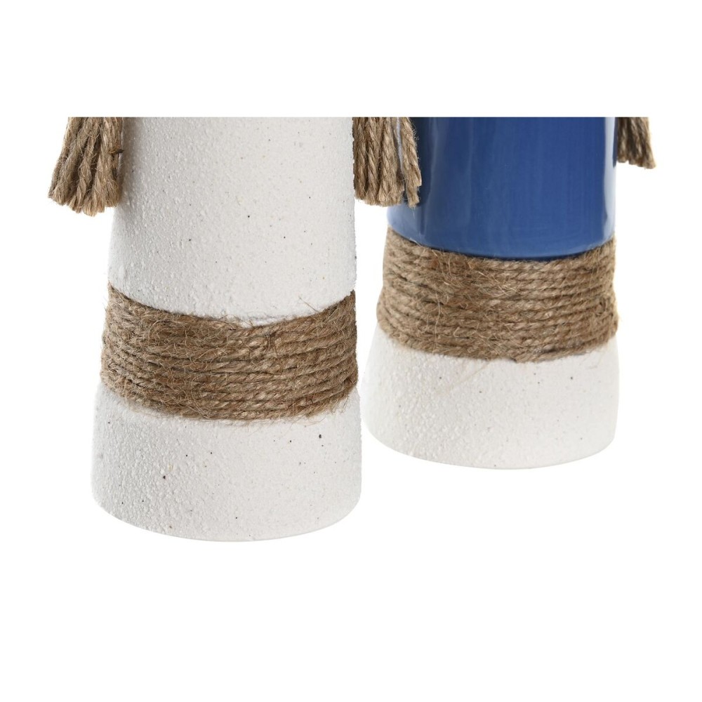 Vase DKD Home Decor Ceramic White Navy Blue (9,5 x 7 x 20 cm) (2 Units)