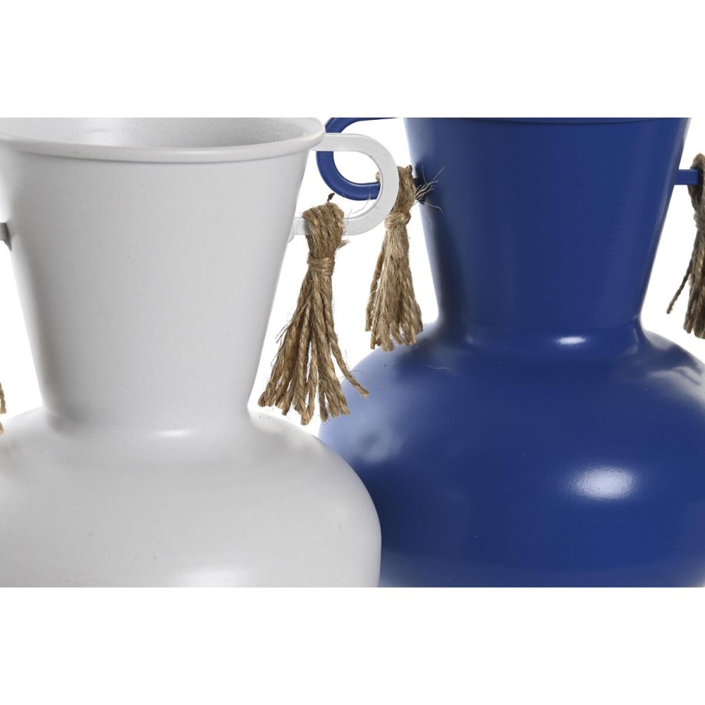 Vase DKD Home Decor Metall Weiß Marineblau (12 x 12 x 16 cm) (2 Stück)