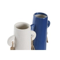 Vase DKD Home Decor aus Keramik Weiß Marineblau (9,5 x 7 x 20 cm) (2 Stück)