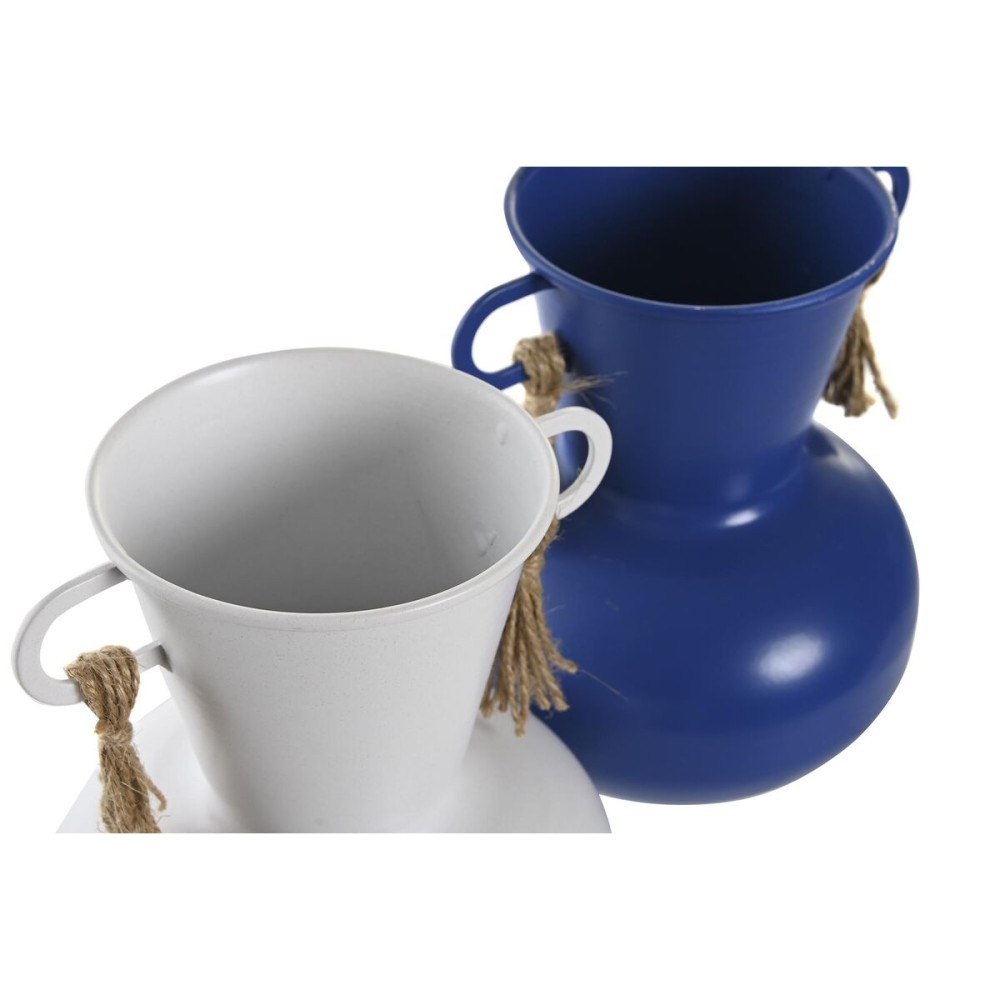 Vase DKD Home Decor Metal White Navy Blue (12 x 12 x 16 cm) (2 Units)