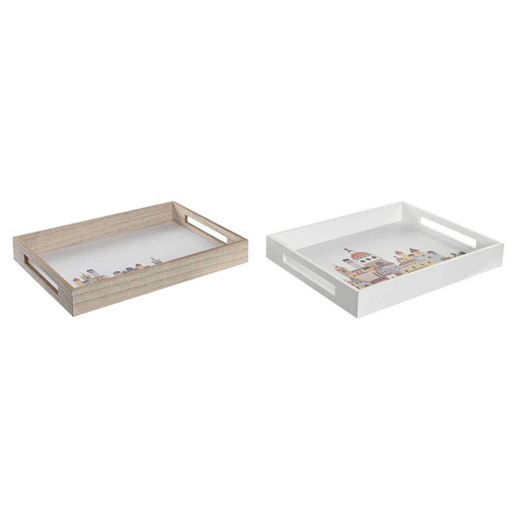 Snack tray DKD Home Decor Multicolour MDF Wood Cottage Houses (2 Units) (40 x 30 x 5 cm)