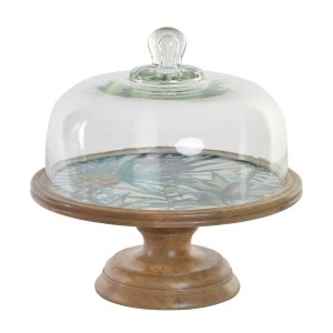 Plateau apéritif DKD Home Decor Verre Naturel Vert Bois de manguier Tropical (30 x 30 x 33 cm)