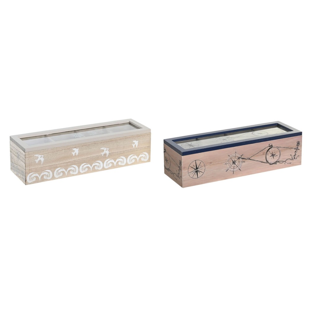 Teebox DKD Home Decor Kristall Blau Weiß Holz MDF (30 x 9 x 8 cm) (2 Stück)
