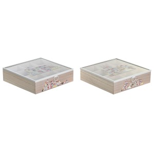 Teebox DKD Home Decor Kristall Metall Bunt Holz MDF (24,5 x 24,5 x 6 cm) (2 Stück)
