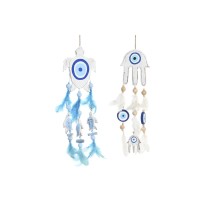 Dekoration zum Aufhängen DKD Home Decor Blau Weiß Feder Mediterraner (14 x 5 x 45 cm) (2 Stück)