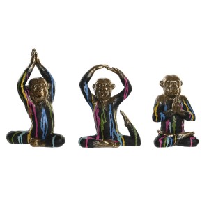 Deko-Figur DKD Home Decor Gold Harz Bunt Affe Moderne (19 x 12 x 24,5 cm) (3 Stück)