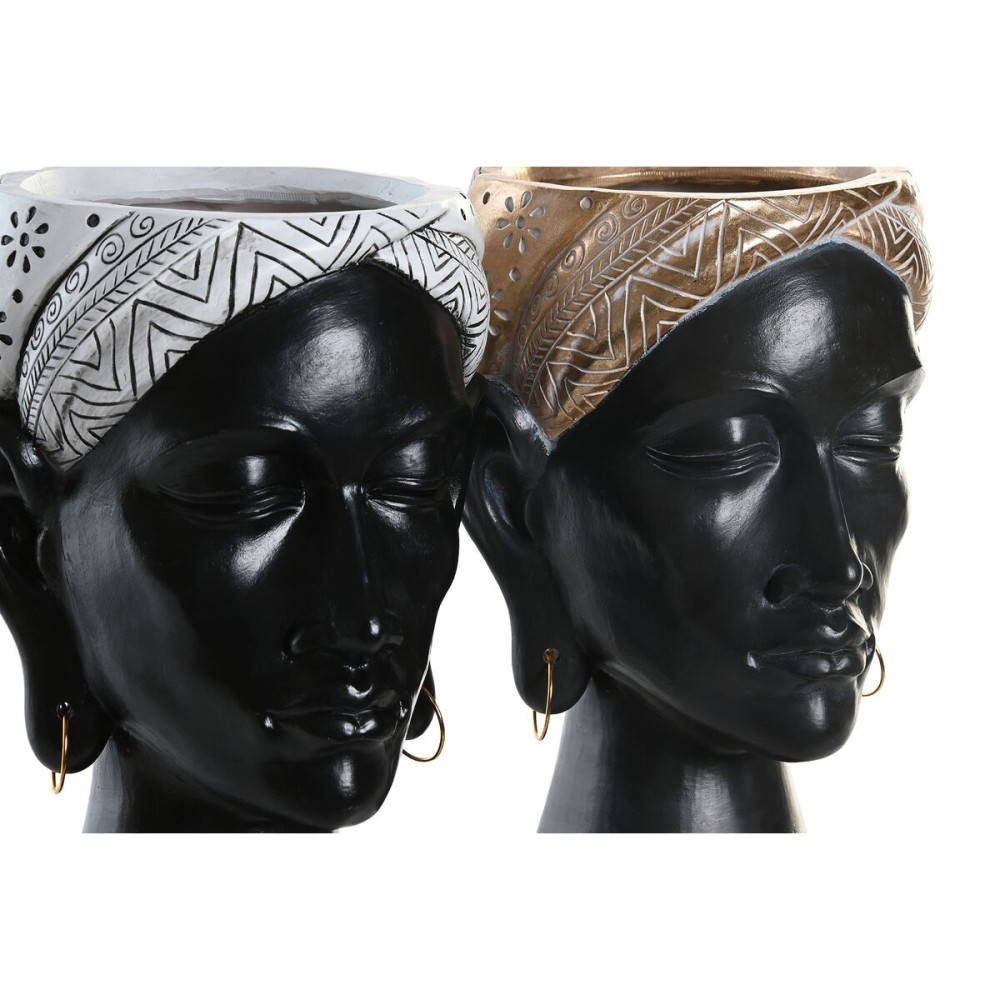 Deko-Figur DKD Home Decor Silberfarben Gold Braun Harz Kolonial Afrikanerin (19,5 x 11 x 39,5 cm) (2 Stück)