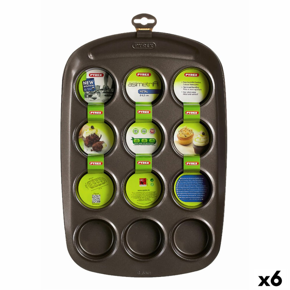 Muffin Tray Pyrex Asimetria Black 38 x 25 x 5 cm (6 Units)