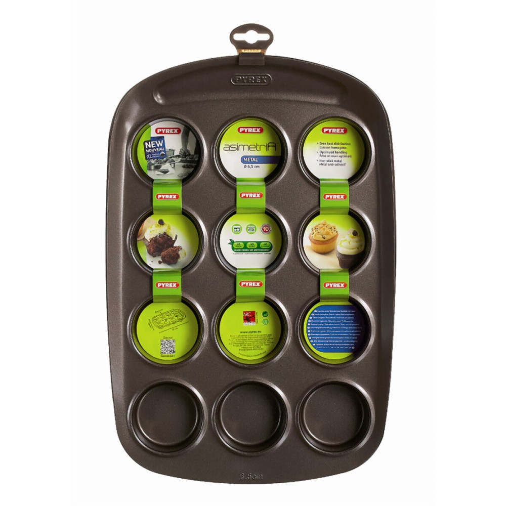 Muffin Tray Pyrex Asimetria Black 38 x 25 x 5 cm (6 Units)