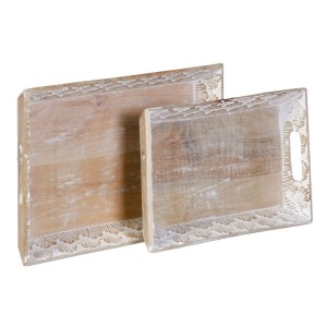 Snack tray 45,5 x 30,5 x 5,5 cm White Mango wood (2 Units)