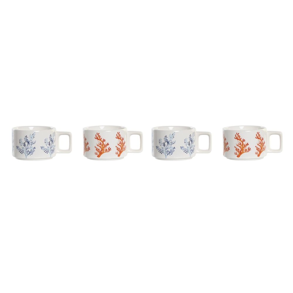 Piece Coffee Cup Set DKD Home Decor Blue Fuchsia Metal Dolomite 260 ml