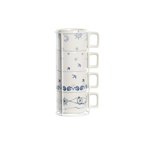 Piece Coffee Cup Set DKD Home Decor Blue White Metal Dolomite 260 ml