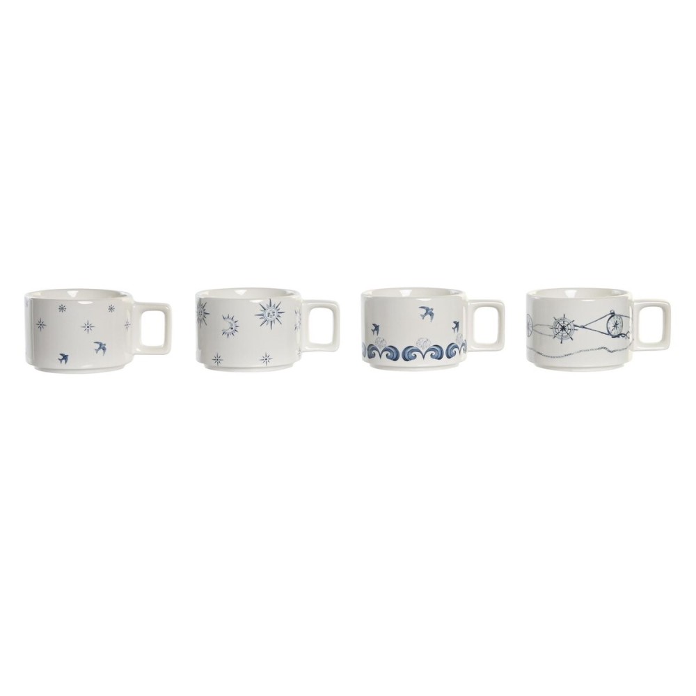 Piece Coffee Cup Set DKD Home Decor Blue White Metal Dolomite 260 ml