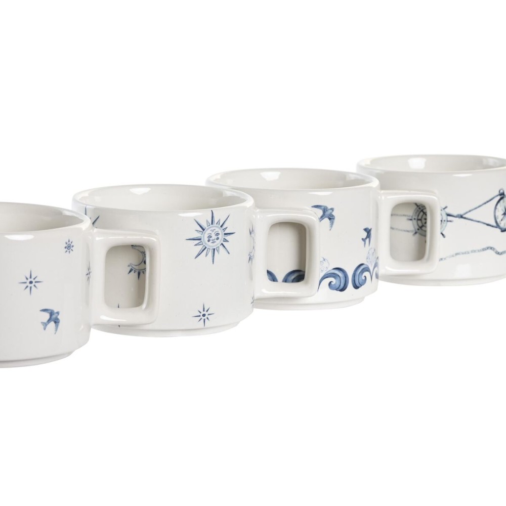 Piece Coffee Cup Set DKD Home Decor Blue White Metal Dolomite 260 ml
