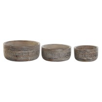 Centerpiece DKD Home Decor White Natural Mango wood 30,5 x 30,5 x 12,7 cm (3 Pieces)