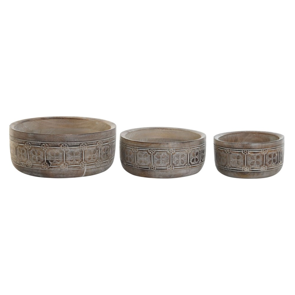 Centerpiece DKD Home Decor White Natural Mango wood 30,5 x 30,5 x 12,7 cm (3 Pieces)