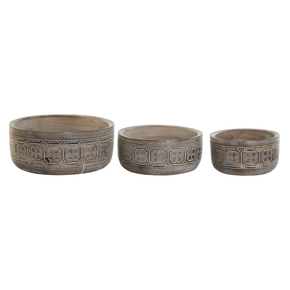 Tischdekoration DKD Home Decor Weiß natürlich Mango-Holz 30,5 x 30,5 x 12,7 cm (3 Stücke)