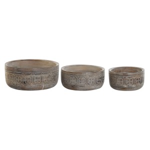 Centerpiece DKD Home Decor White Natural Mango wood 30,5 x 30,5 x 12,7 cm (3 Pieces)