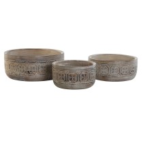 Centerpiece DKD Home Decor White Natural Mango wood 30,5 x 30,5 x 12,7 cm (3 Pieces)