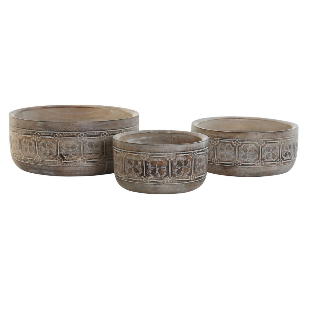 Tischdekoration DKD Home Decor Weiß natürlich Mango-Holz 30,5 x 30,5 x 12,7 cm (3 Stücke)