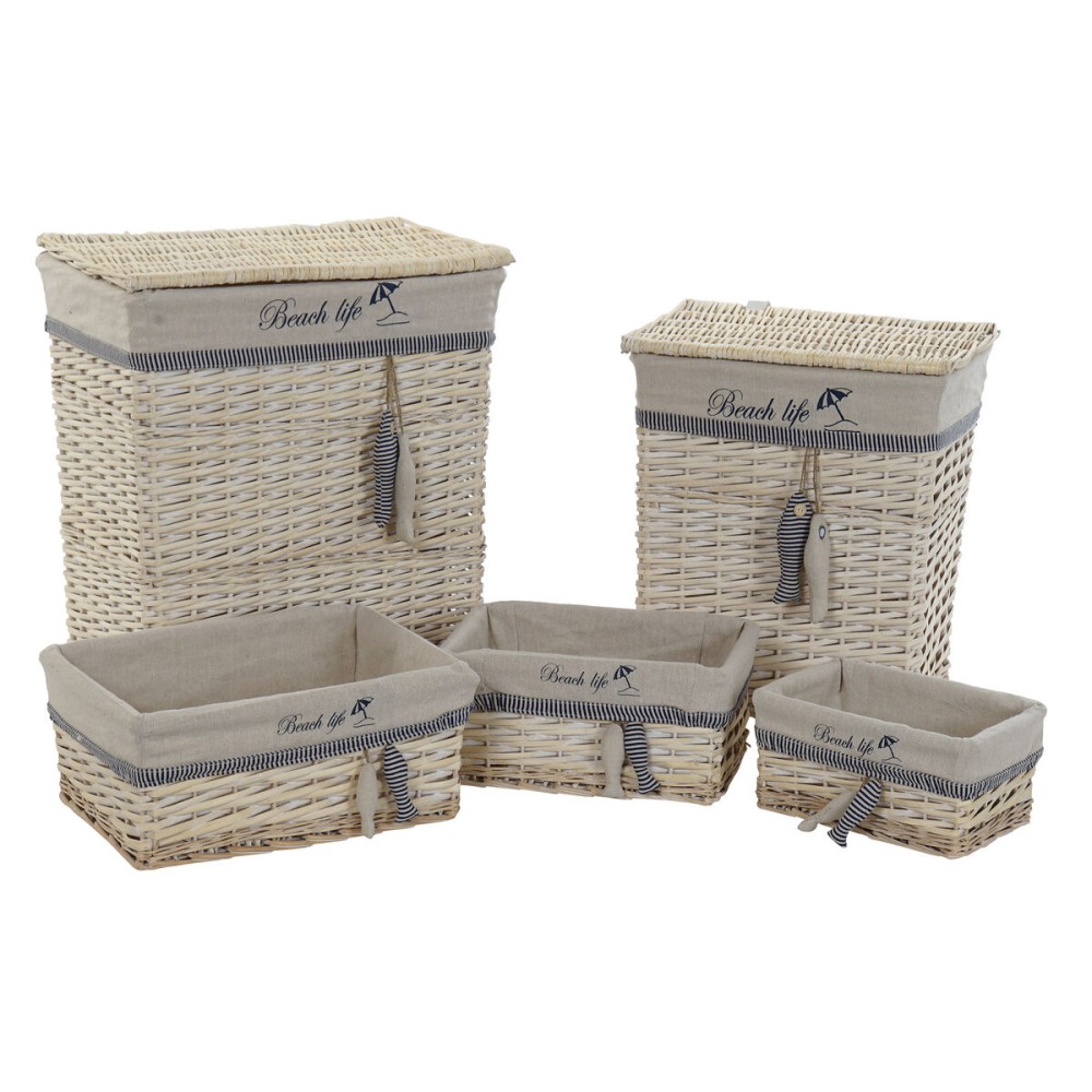 Korb-Set DKD Home Decor Blau Beige Spiralen Mediterraner 47 x 35 x 56 cm 5 Stücke